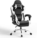 Gaming Chair with Footrest & Massage Lumbar, Ergonomic Reclining Gaming Chair 330lbs with Headrest Pillow for Office, Home & Long Gaming Sessions, White