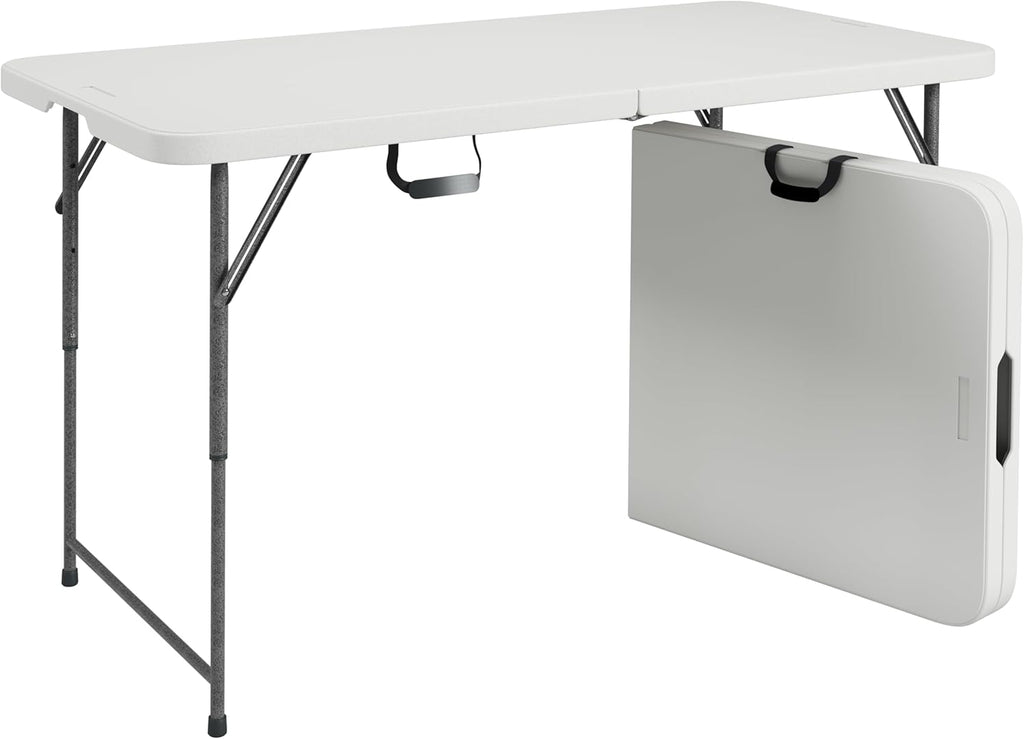 Height Adjustable 4 FT Granite White Folding Table – Premium 4 Foot Folding Table Ideal for Camping, Picnic, Party or as Kids Table