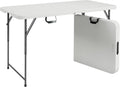 Height Adjustable 4 FT Granite White Folding Table – Premium 4 Foot Folding Table Ideal for Camping, Picnic, Party or as Kids Table