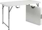 Height Adjustable 4 FT Granite White Folding Table – Premium 4 Foot Folding Table Ideal for Camping, Picnic, Party or as Kids Table