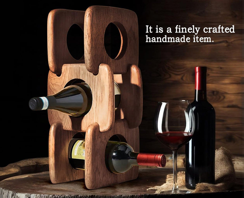 Home Bar Cabinet Kitchen Wooden Decor Wine Rack Countertop, Wood Freestanding Organizer Storage Liquor Bottle Display Shelf (Walnut)