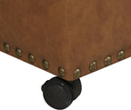 Leather Storage Ottoman,24’’Foot Rest Ottomans with Wheels and Hinged Lid Rectangle Upholstered Foot Stools Nailhead Trim for Living Room Bedroom,Vintage Golden Brown