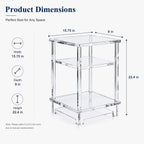 Thick Acrylic Side Shelf Table, 3-Tier Narrow Clear Acrylic End Table Nightstand, Square Transparent Small Coffee Table for Living Room Bedroom Small Space