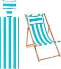 Beach Sling Chair Replacement Canvas, 16x44.5 Inch Folding Lounge Chair Fabric with Pillow for Beach/Sunbathing/Courtyard/Garden [Striped Sky Blue, Only Replacement]