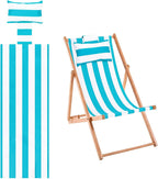 Beach Sling Chair Replacement Canvas, 16x44.5 Inch Folding Lounge Chair Fabric with Pillow for Beach/Sunbathing/Courtyard/Garden [Striped Sky Blue, Only Replacement]