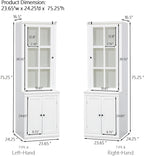 roomfitters 75.25'' Tall Pantry Cabinet with Glass Door, Farmhouse Hutch Display Cabinet with Storage for Kitchen, White