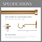 Elrene Home Fashions Serena Single Curtain Rod for Curtains and Drapery with Contemporary Cap Finials, 1-Inch Diameter, 86" - 120" Adjustable Rod, Soft Gold