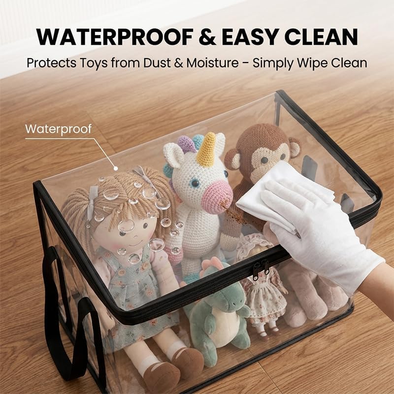 3 Pack Extra Large Clear Storage Bags with Zipper and Handles - Heavy Duty Waterproof PVC Storage Organizer for Clothes, Blankets, Bedding, Toys & Moving, Transparent Foldable (black, Large)