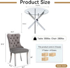 Round Glass Dining Table Set,36'' Glass Kitchen Dining Table Set for 2 4,5-Piece Glass Dinner Table Set with Silver Metal Legs and Velvet Chair Set for Kitchen Dining Room Furniture