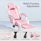 MoNiBloom Pink Gaming Chair with Headrest & Lumbar Support, Ergonomic Computer Desk Chair with Footrest, Adjustable Height Leather Racing Chair for Adults Teens Women Girl Gamer Office