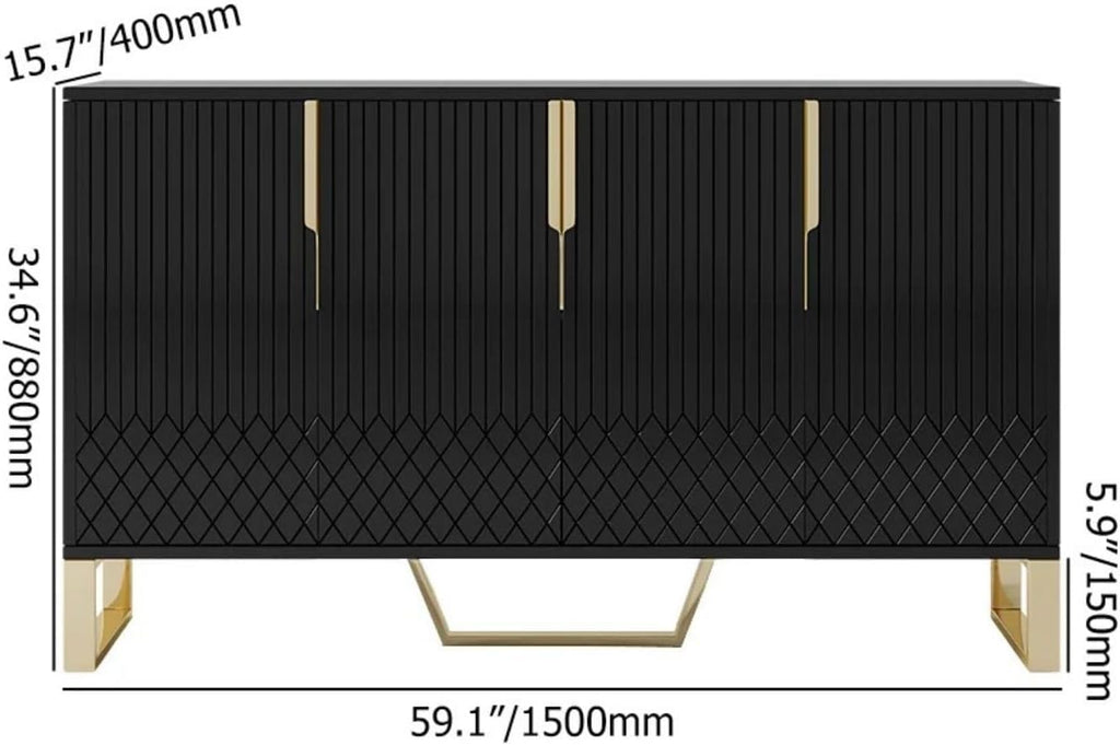 homary Modern 59" Buffet Cabinet Table with 4 Doors & 6 Shelves - Sideboard Cabinet for Dining Room, Kitchen (Black)