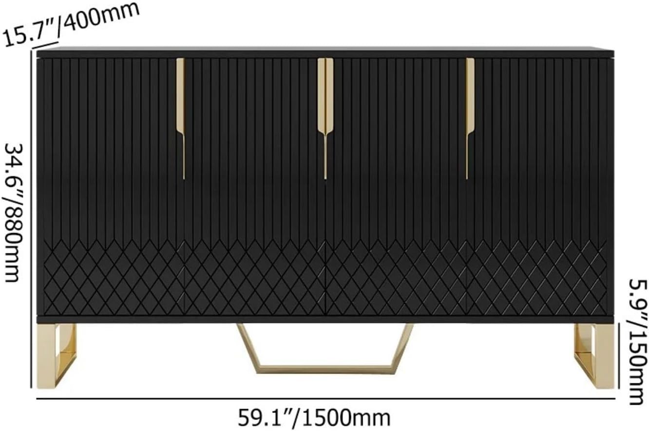 homary Modern 59" Buffet Cabinet Table with 4 Doors & 6 Shelves - Sideboard Cabinet for Dining Room, Kitchen (Black)