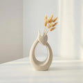 10" Ceramic Vase for Decor - Cute Abstract Cat Statue with Sandstone Texture, Modern Minimalist Boho Flower Vase for Dried Pampas Grass, Unique Heart Shape Lover Gifts for Women, Beige