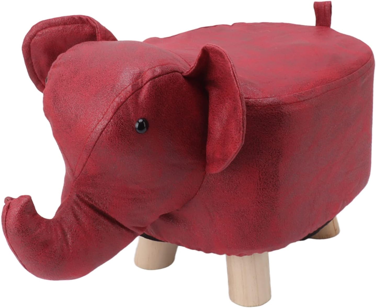 Animal Footstool, Cute Elephant Shaped Ottoman with Soft Padded Cushion and Non Slip Feet, Kids Footstool for Bedroom Living Room Entryway (Red)