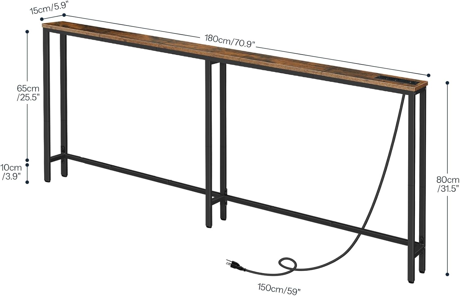 HOOBRO 70.9" Narrow Console Table with Charging Station, 5.9" Slim Sofa Table Behind Couch, 2 AC Outlets & USB-C Ports, Long Entryway Tables, for Hallway, Livingroom, Rustic Brown BF185UXG01G1