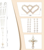 Lazo Para Boda,Wedding Lasso for Ceremony Catholic,Lazos Para Boda Catolica,Lazos Para Bodas De Iglesia Para Novios,Pearls Rosary with Unity Cross for Wedding Ceremony,Lazo De Boda Para Los Novios