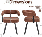 LukeAlon PU Leather Dining Chairs Set of 2, Simple Upholstered Side Chair with Padded Open Barrel Back Modern Guest Chair Home Office Desk Chairs with Black Metal Legs for Kitchen Dining Room, Brown