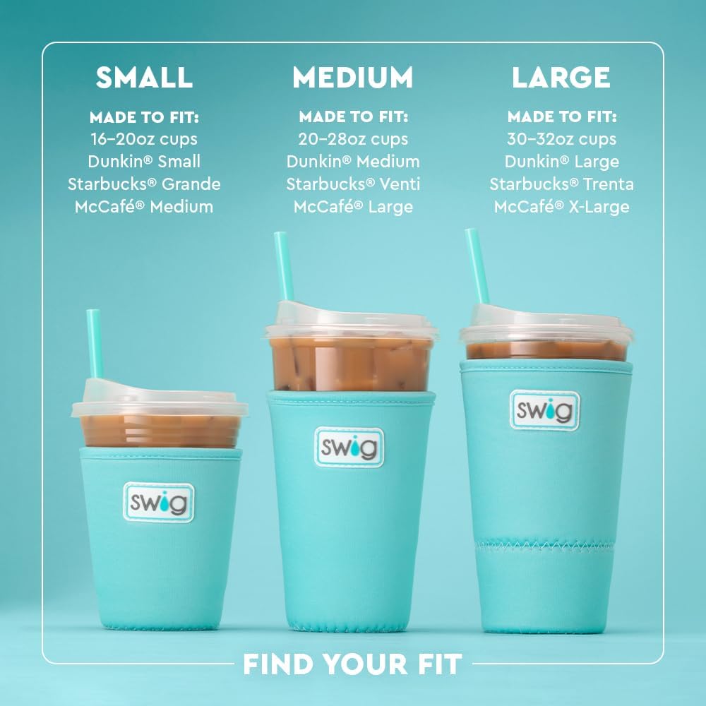 Swig Life Large Iced Cup Coolie, 30-32oz Iced Coffee Cup Insulator Sleeve with Handle, Neoprene Insulated Coolie Keeps Drinks Cold (Clover Crush)