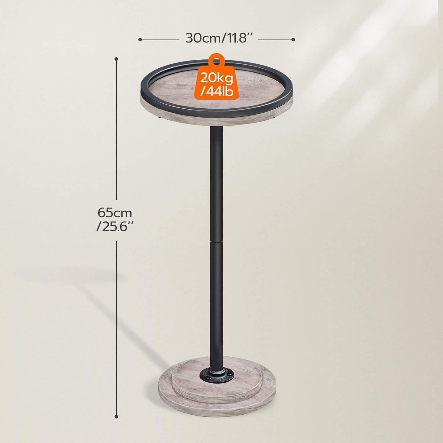 HOOBRO Small Round Side Table, Drink Table, Coffee Martini Table with Pedestal Accent for Small Spaces in Living Room, Bedroom, Sofa Couch, Greige and Black BG168BZ01