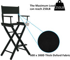 Tall Directors Chair Foldable 46'', Makeup Chair Black for Makeup Artist, 250lbs Capacity Solid Hardwood,Black