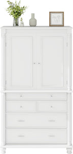 roomfitters 77 Inch Large Freestanding Kitchen Pantry Cabinet with 5 Drawers and 6 Door Shelves, Vintage White