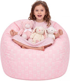 Pink Bow Bean Bag Cover for Kids 38 Inch Stuffed Animal Storage Bean Bag Chair Cotton Canvas Toy Storage Large Capacity Plush Toy Organizer for Playroom Bedroom Nursery