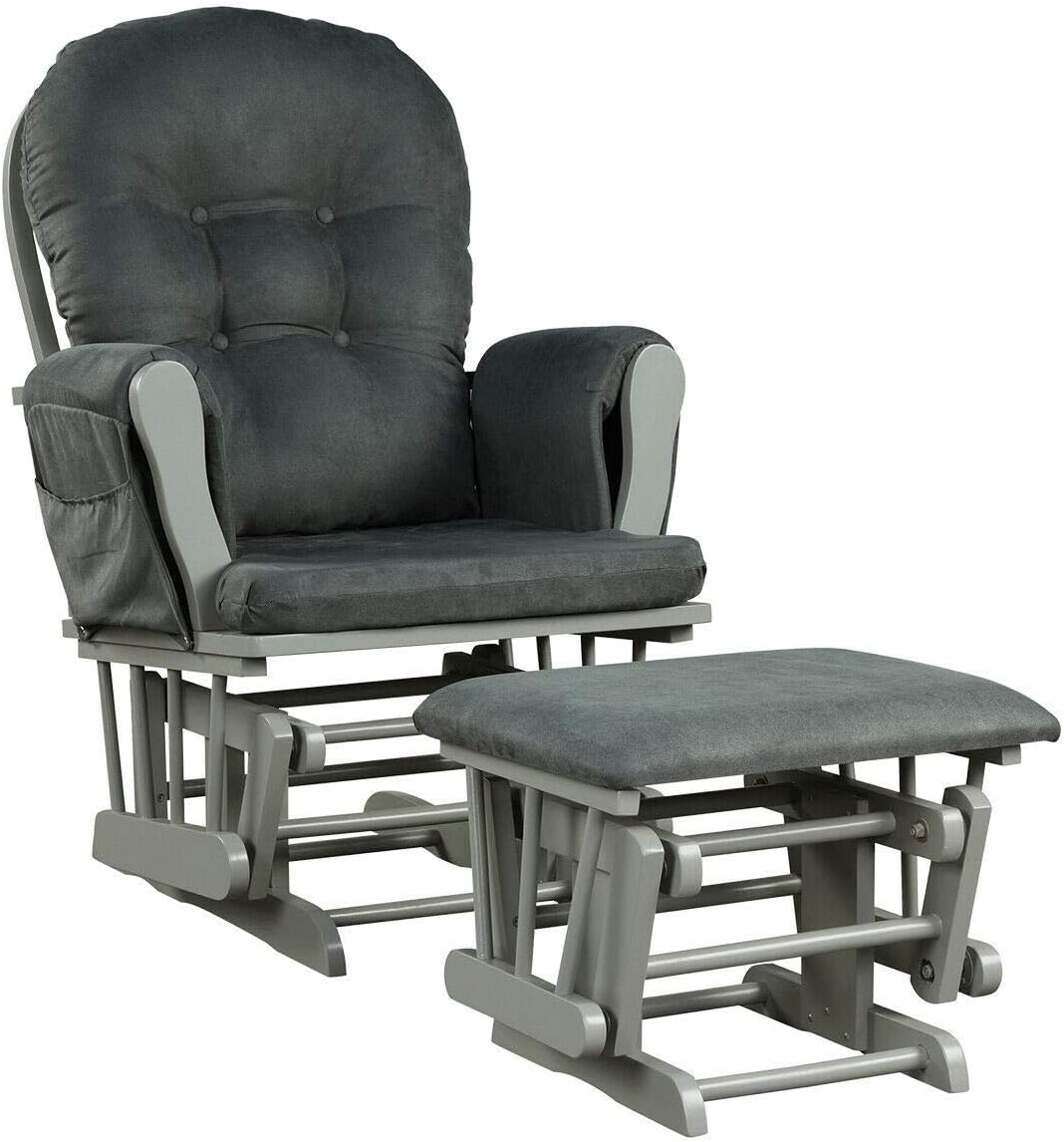Nursery Rocking Chairs Nursery Glider Rocking Chair Wood Baby Rocker with Ottoman Cushion Upholstered Nursing Chair with Padded Arms (Gray)