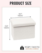 Small Ottoman with Storage, Sherpa Storage Ottoman Cube, Boucle Folding Foot Rest for Dorm, Living Room, Bedroom, White, 16.5"x12.6"x12.6"