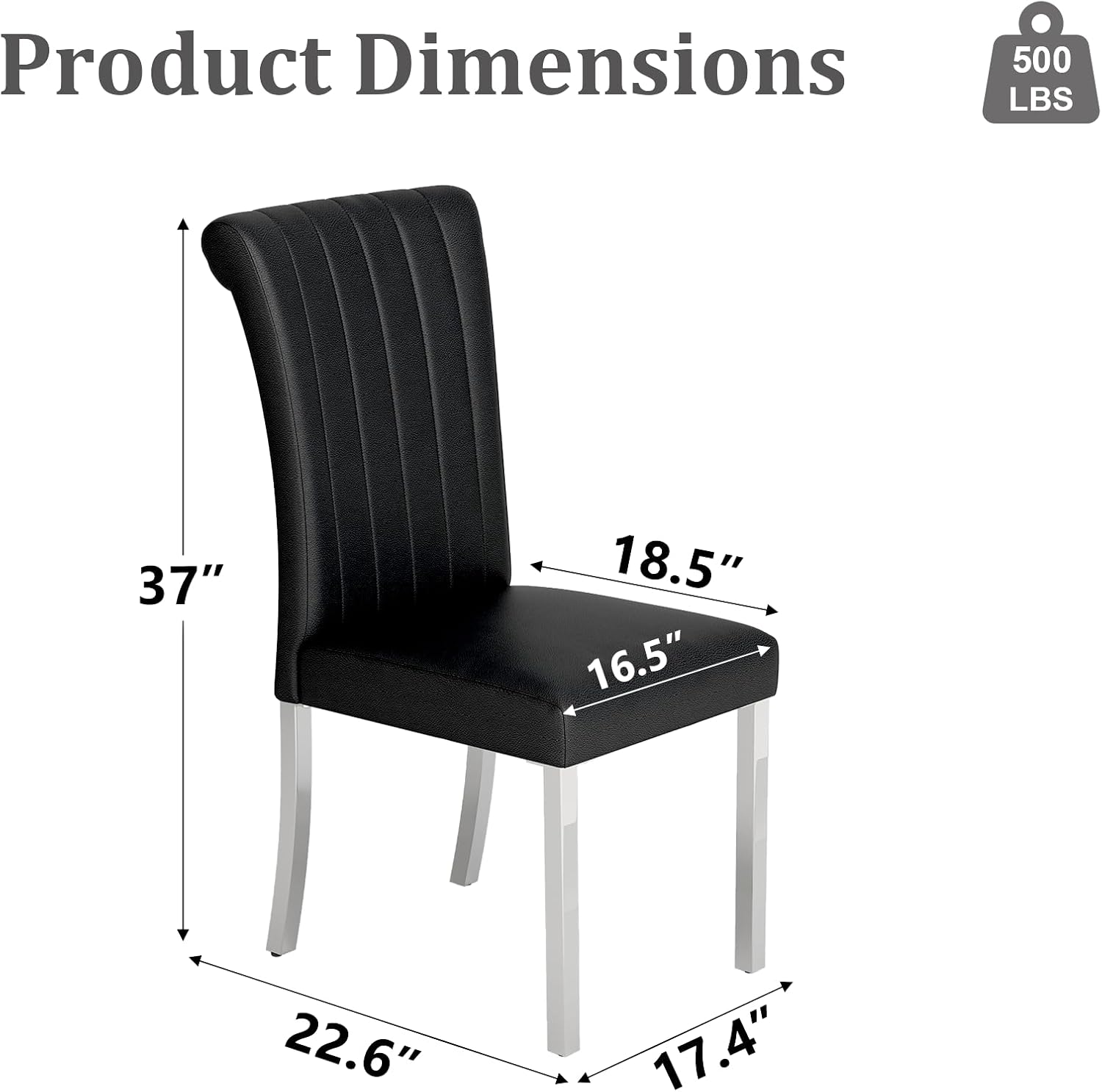 ACEDÉCOR Modern Dining Chairs Set of 4, Black Leather Dining Room Chairs with Silver Stainless Steel Legs, Upholstered Chairs with High Back and Metal Chrome Legs for Kitchen/Living Room/Restaurant