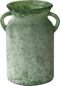 SHMILMH Glass Flower Vase with Handle – 8 Inches Rustic Imitation Ceramic Vase for Flowers, Vintage White Green Centerpiece Decor for Farmhouse, Modern Home, Table & Holiday Decorations