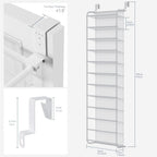 Whitmor 36 Pair Over The Door Shoe Organizer, 12 Tier Hanging Shoe Organizer, Heavy Duty Metal & Mesh Shoe Holder, Hanging Shoe Rack for Closet Organizer & Storage, 74"H x 21.7"W x 7.5"D, White