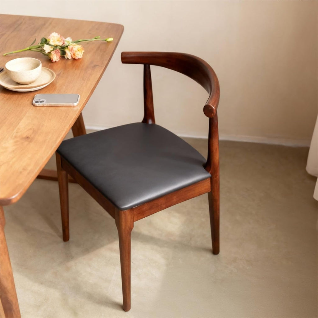 Solid Wood Dining Chairs Set of 2 - Mid Century Modern Wishbone Design with Elegant Leather Upholstery, Walnut-Colored sillas de comedor for homes, kitchens, meeting rooms, restaurants, cafes studies