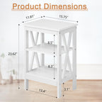 VECELO End Table Set of 2, Bedside Table, 24" Tall Living Room End Tables, X-Design Reinforced Nightstands, Side Table with 3-Tier Storage Shelves for Small Spaces, Office, Bathroom, Bedroom, White