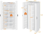 FUFU&GAGA Kitchen Pantry Cabinet Food Pantry with Door Racks & Rotating Racks, Drawers, Tall Kitchen Storage Cabinet with Shelves, Cupboard Bar Storage, White, 31.5”W x 19.7”D x 72.2”H