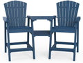 Kingdura Tall Adirondack Chairs Set of 2 with Removable Connecting Tray & 2" Umbrella Hole, Weather-Resistant HDPE Bar Height Outdoor Chairs, Wood-Look Balcony Bar Stools for Patio, Deck (Navy Blue)