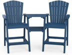 Kingdura Tall Adirondack Chairs Set of 2 with Removable Connecting Tray & 2" Umbrella Hole, Weather-Resistant HDPE Bar Height Outdoor Chairs, Wood-Look Balcony Bar Stools for Patio, Deck (Navy Blue)