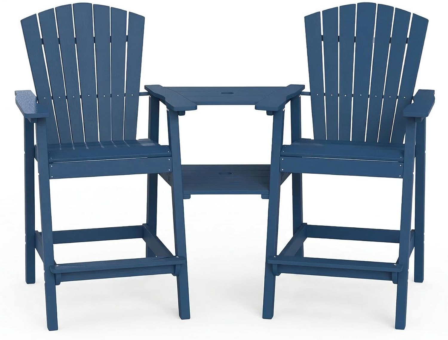 Kingdura Tall Adirondack Chairs Set of 2 with Removable Connecting Tray & 2" Umbrella Hole, Weather-Resistant HDPE Bar Height Outdoor Chairs, Wood-Look Balcony Bar Stools for Patio, Deck (Navy Blue)