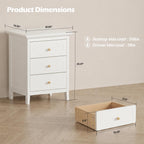 HOPUBUY 3 Drawer Narrow Nightstand for Bedroom, Storage Bedside Table | White, Set of 2, Modern Wood Metal End Table with Gold, Tall Night Stand for Living Room