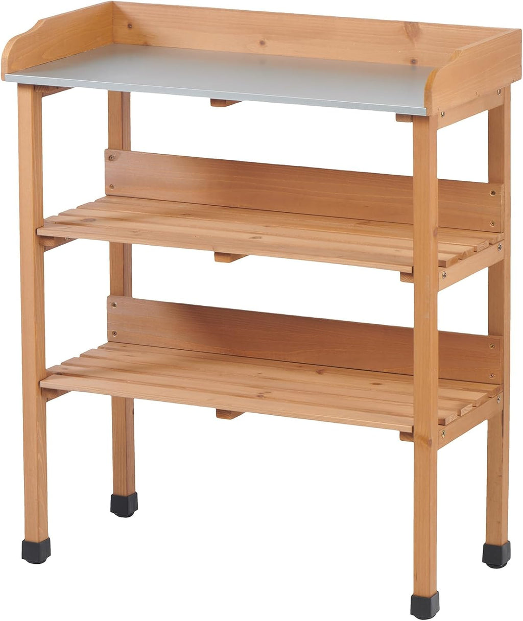 Potting Bench Table, All-Weather Garden Table Work Station, Wood Outdoor Potting Table for Garden, Yard, Balcony, Easy Assembly (Light Brown)