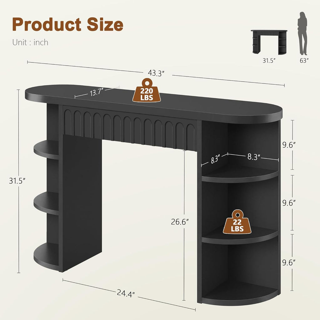Hoctieon Fluted Console Table with Storage, Entryway Table with Side Storage Shelves, Narrow Sofa Tables Behind Couch, Hallway Tables for Living Room, Entrance, Foyer, Black