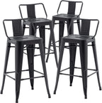 Aklaus 26" Metal Bar Stools with Backs Heavy Duty Bar Stools Counter Bar Height Stools Bar Chair Set of 4,26 Inches Outdoor Tall barStools for Kitchen Counter Matte Black