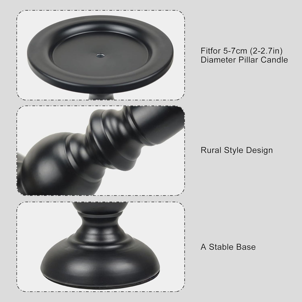 Earl Diamond Matte Black Pillar Candle Holders Set of 2, Vintage Iron Candle Holder for Table Centerpiece, Fireplace Decor, Dining and Living Room Decoration, Applicable to Pillar Candles