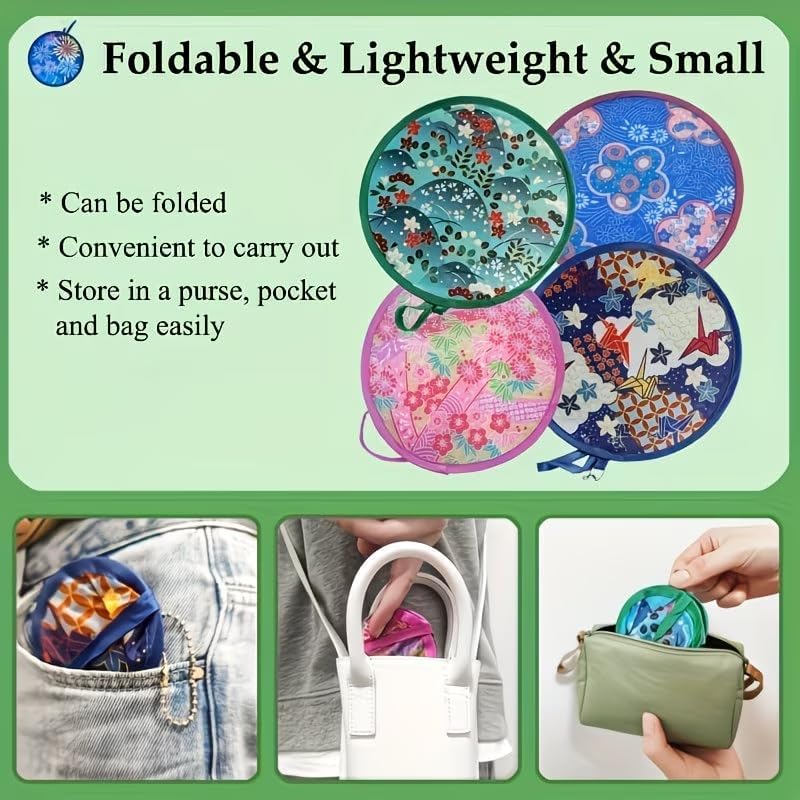 4pcs Vintage Folding Fan, Portable 8.26Inches Mini Round Fan, Ideal Gift for Valentine's Day, Birthdays, and Parties, a Daily Essential,Blue + Red + Pink + Green