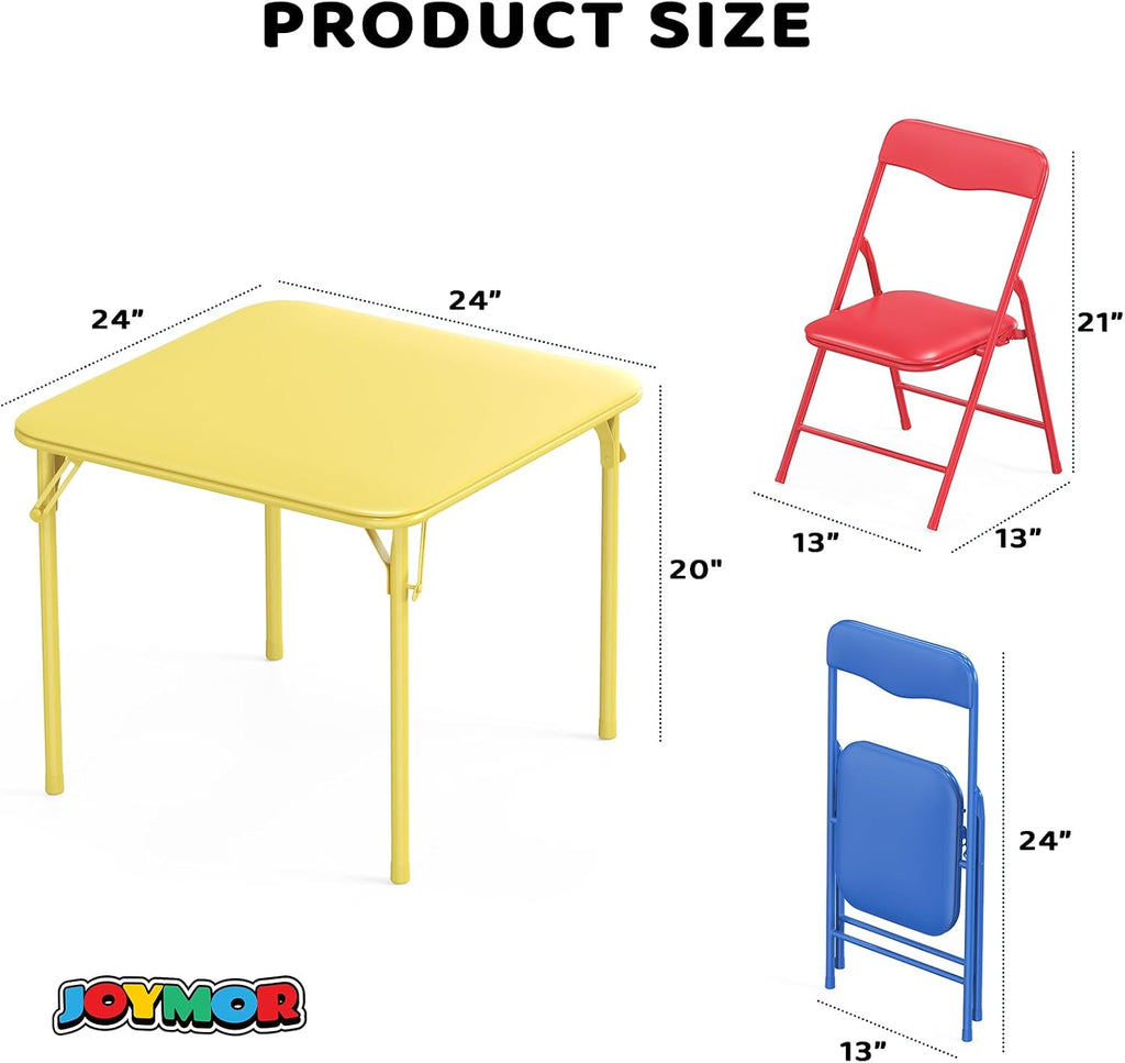 JOYMOR Kids Folding Table and Chairs Set, 3-Piece Metal Frame Activity Set with Easy-Fold Design for Playroom & Classroom (Multicolor)