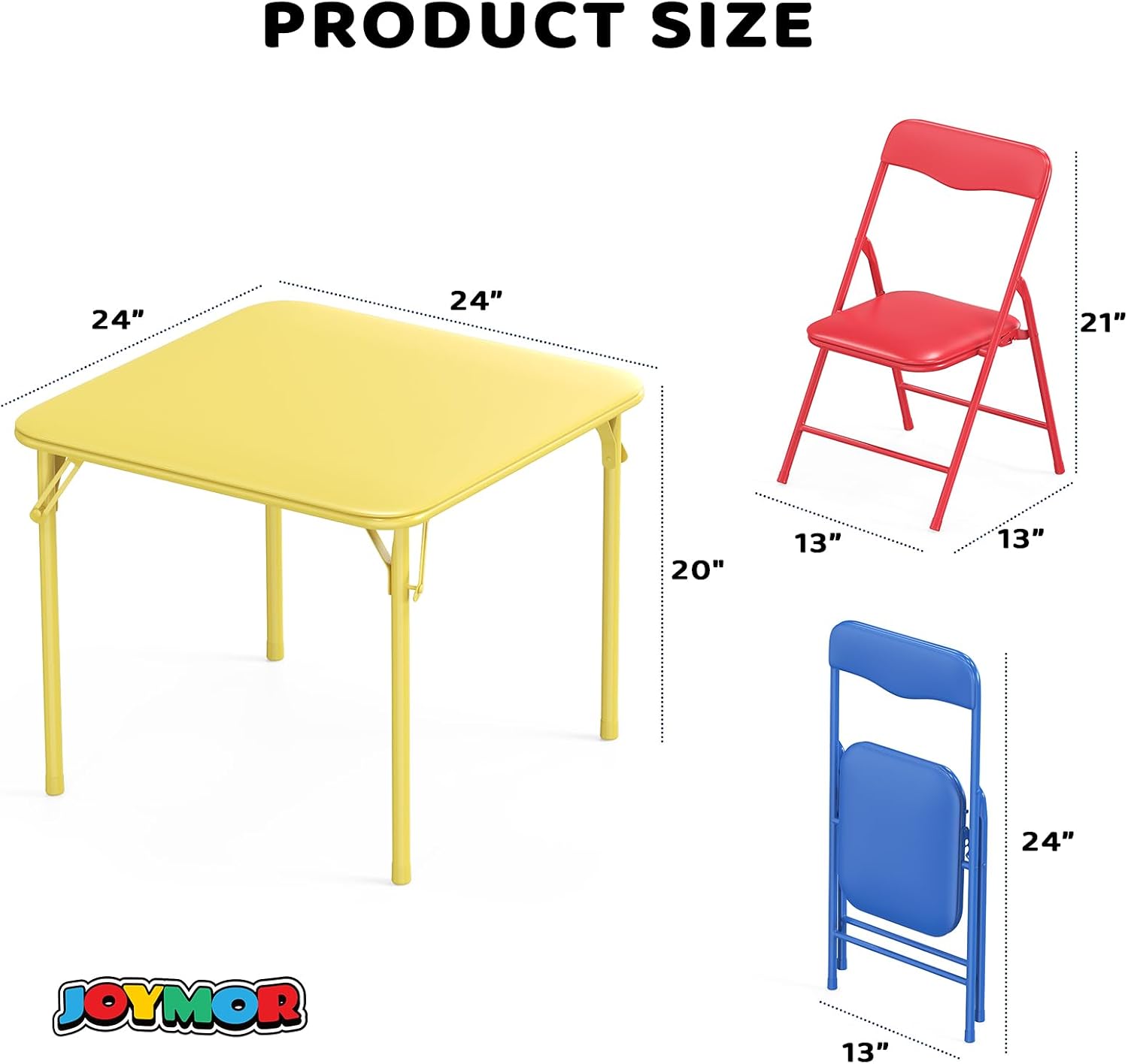JOYMOR Kids Folding Table and Chairs Set, 3-Piece Metal Frame Activity Set with Easy-Fold Design for Playroom & Classroom (Multicolor)