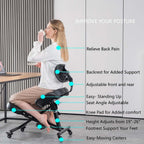 Ergonomic Kneeling Chair with Back Support and Wheels, Adjustable Balance Chair for Office and Home, Black