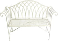 Garden Outdoor Bench with Backrest Armrest, Forged Iron 51.1-inch Outdoor Garden Bench, 2-Person Metal Bench Seat(White)