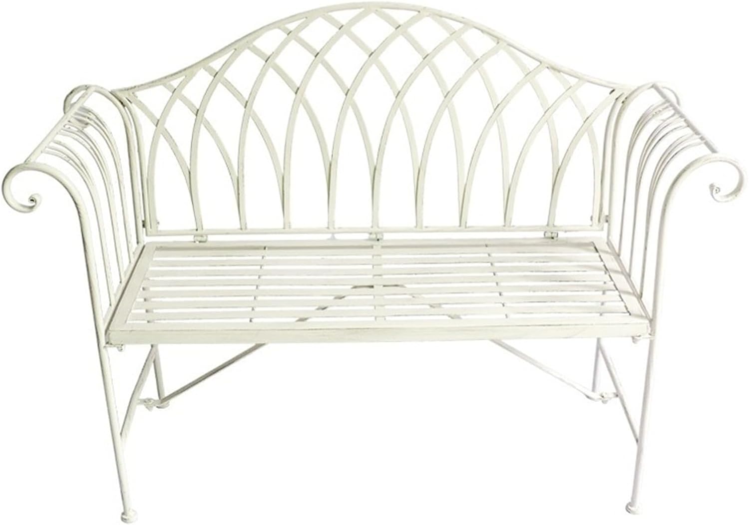 Garden Outdoor Bench with Backrest Armrest, Forged Iron 51.1-inch Outdoor Garden Bench, 2-Person Metal Bench Seat(White)