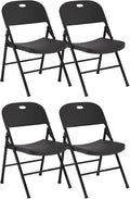 SKONYON Black Plastic Folding Chairs Set of 4, 350LB Heavy Duty Metal Frame Foldable Chair for Indoor Outdoor, Lightweight Portable Stackable Fold Up Chairs for Wedding Party Picnic Patio
