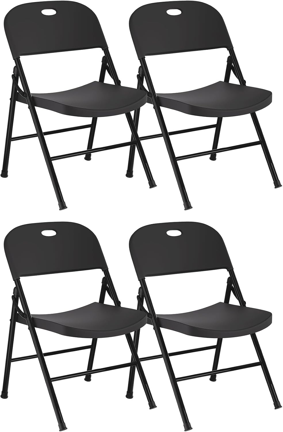 SKONYON Black Plastic Folding Chairs Set of 4, 350LB Heavy Duty Metal Frame Foldable Chair for Indoor Outdoor, Lightweight Portable Stackable Fold Up Chairs for Wedding Party Picnic Patio